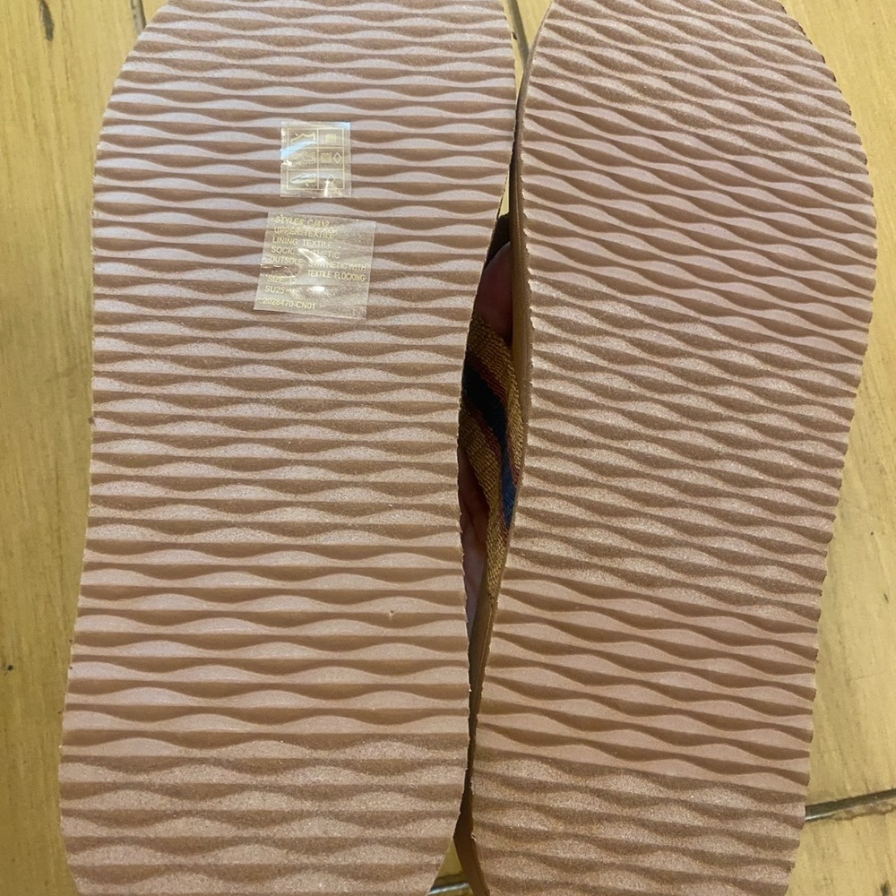 J. Crew Men’s Flip Flop Fabric Contour Sandals Blue Tan New Without Tags size 12 - Picture 9 of 9